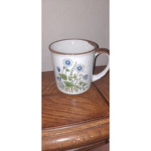 Vintage Otagiri Blue Wildflower Stoneware Cup Mug 1970's Brown Speckled